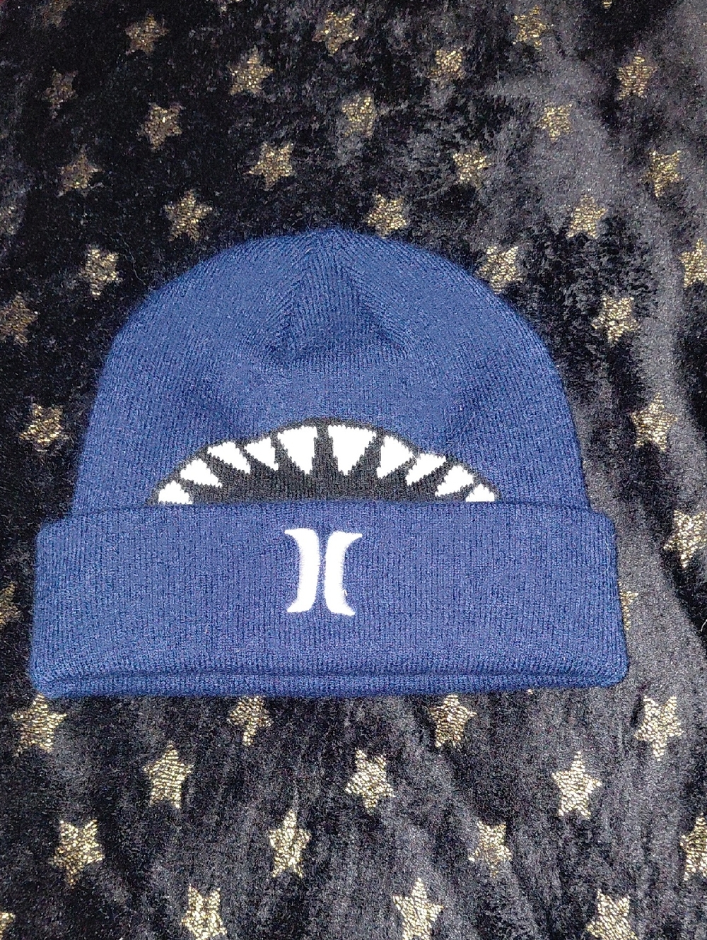 Hurley Navy Blue Beanie with Shark Tooth Knit